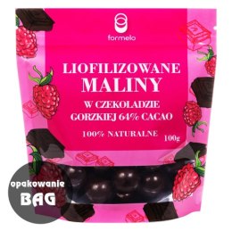 Liofilizowana malina w czekoladzie gorzkiej 64% cacao 100g opakowanie bag