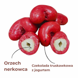 Orzech nerkowca w czekoladzie truskawkowej z jogurtem 100g opakowanie