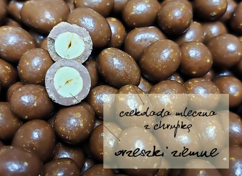 Orzeszki ziemne w czekoladzie mlecznej z dodatkiem chrupki 100g opakowanie bag Orzeszki ziemne w czekoladzie mlecznej z dodatkiem chrupki 100g opakowanie bag